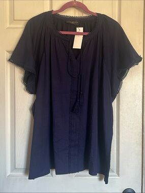 NWT Lane Bryant Navy blue peasant top size 26/28
